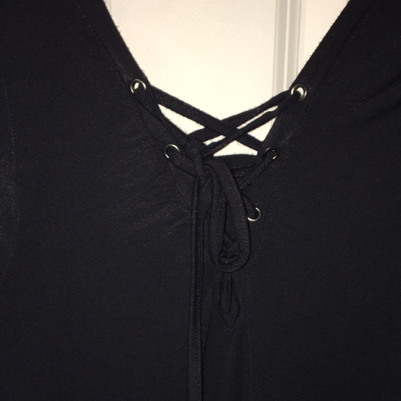 Super Soft Black Stretchy Jersey Dress Lace Up Medium - Picture 5 of 8